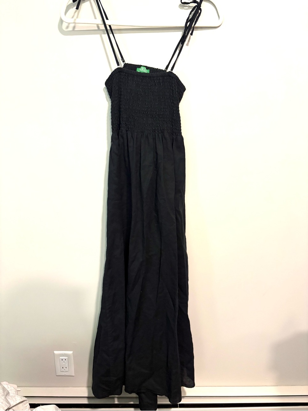 J. Crew Black Smocked Midi Dress with Tie Straps small